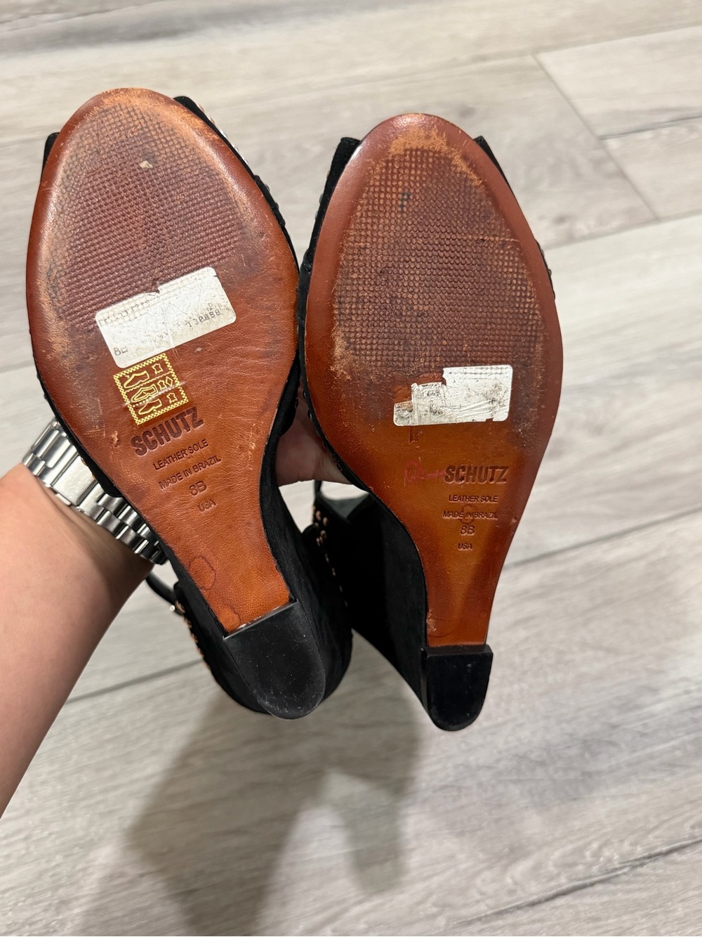 Women’s Schutz Black Suede Beaded Wedge Sandals Size 8 Retails: $215 - Picture 7 of 7
